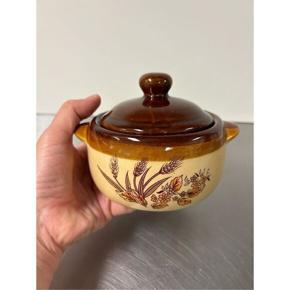 🌼5for$25🌼 Vintage Mini Bean Pot and Lid with Wheat Design Ombre 1 side - Picture 5 of 8